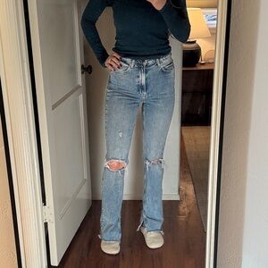 Zara High Waisted Straight Leg Jeans